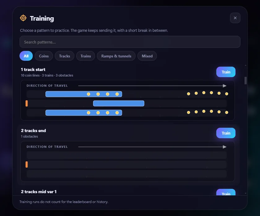 Training mode with pattern previews